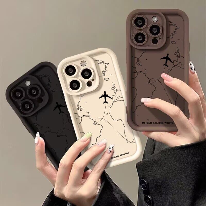 Airplane Route Phone Case For IPhone 16 15 14 13 12 11 Pro Max Plus XS MAX XR Casing Soft Silicone INS Cover