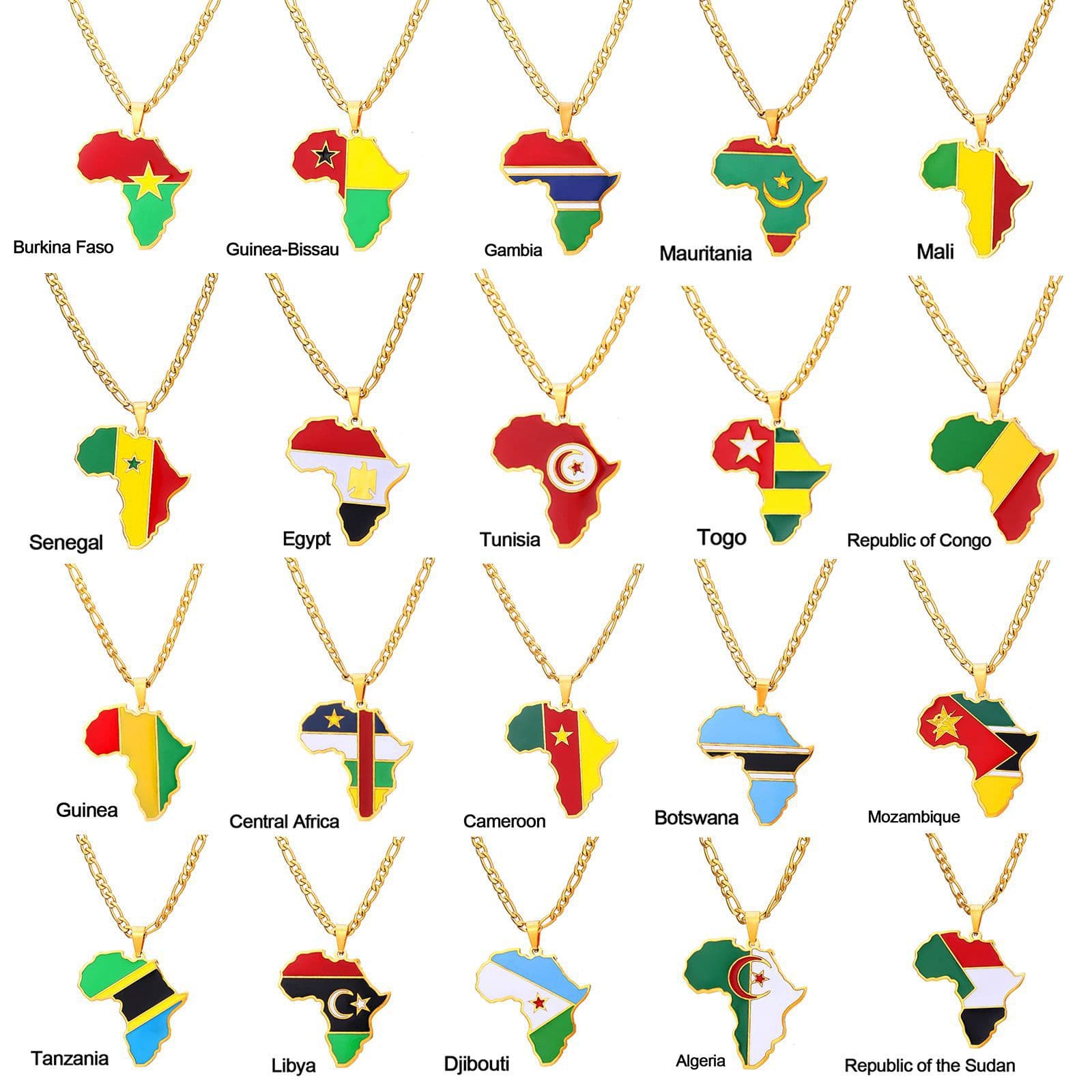 Chain Necklaces Countries Dripping Oil Stainless Steel Geometric Pendant Necklace.