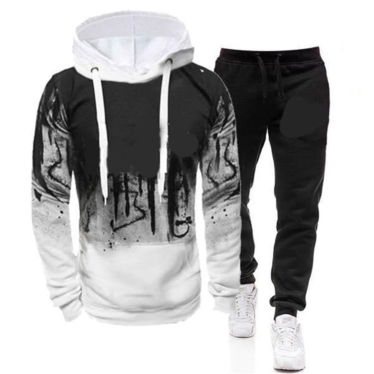 Men's Clothing New Men's Hooded Ink Printed Sweatshirt Long Sleeve Fleece Hooded Sports Sweatshirt Suit T 1925