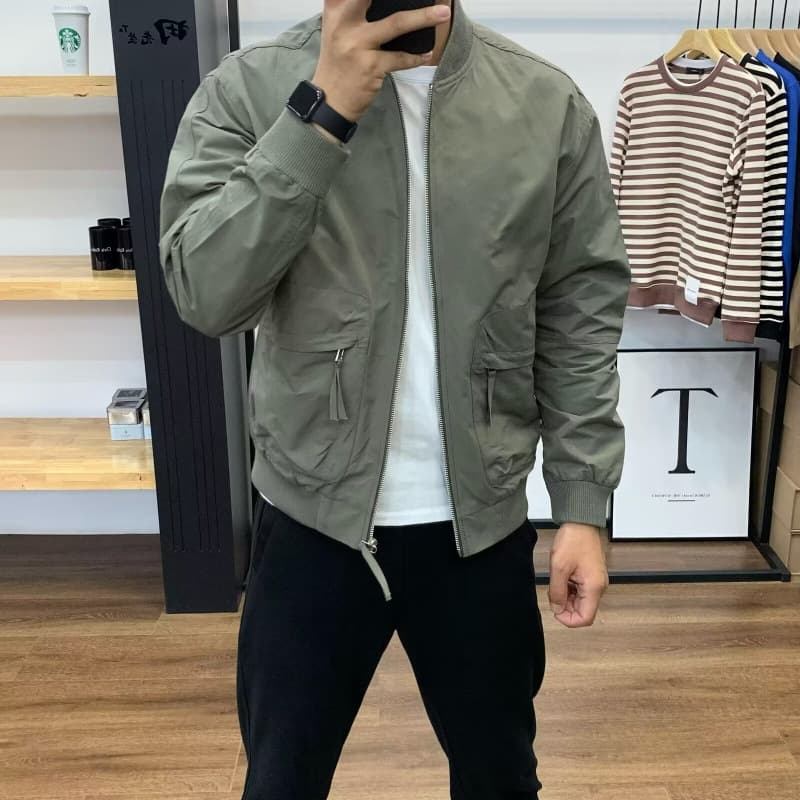 Autumn Men's Jacket Slim Fit Flight Suit Workwear Stand Collar Casual Coat Youth Versatile Baseball Jacket