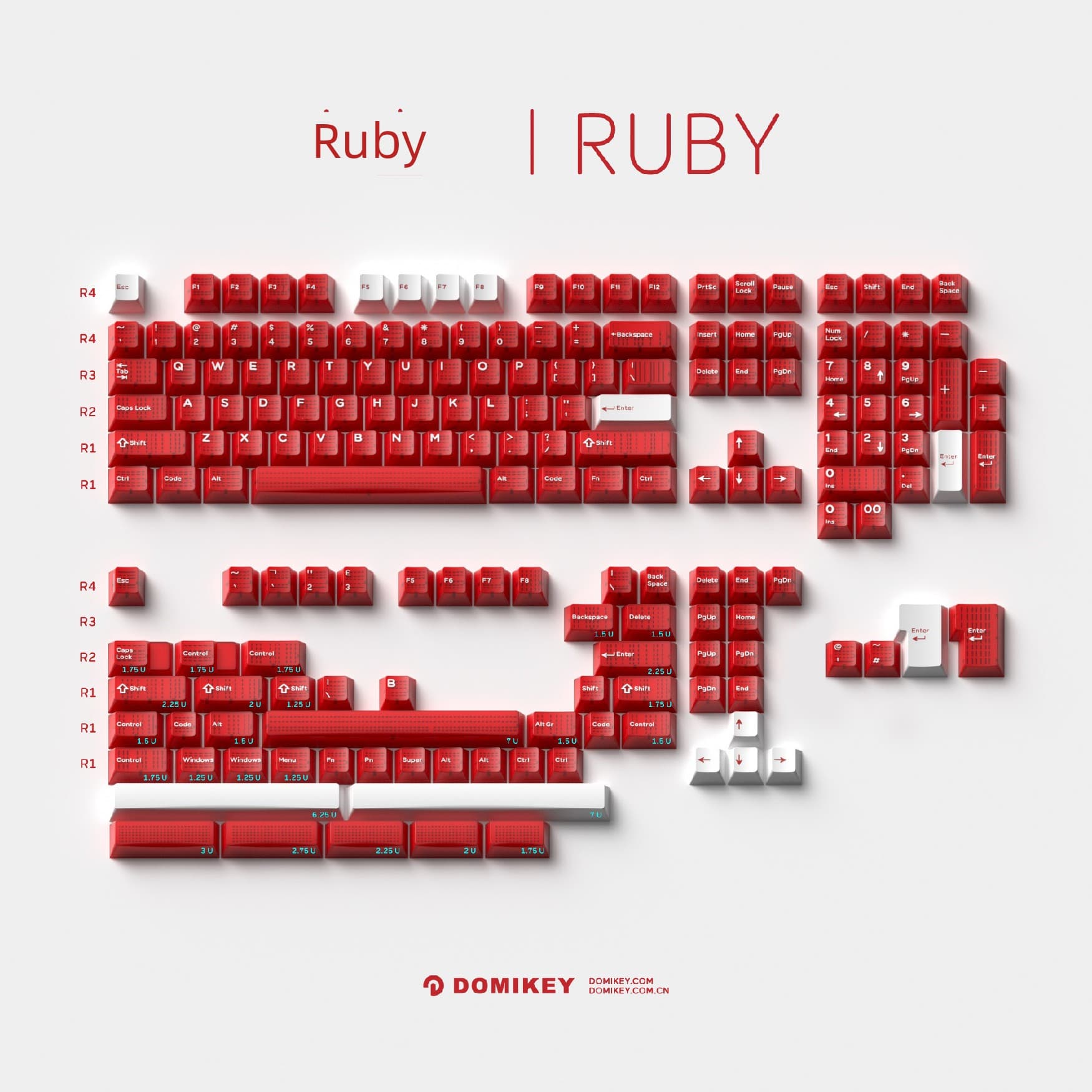 Domikey Ruby Original Height ABS Two-Color Molding Nical Keyboard Keycaps Classy Customized Stylish