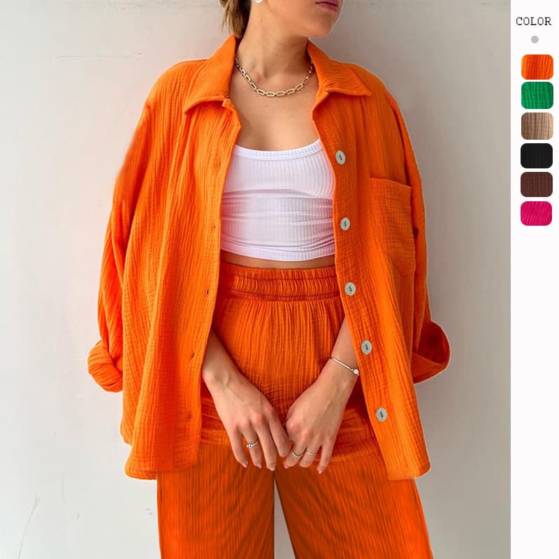 Women's Clothing Wrinkled Lapel Long Sleeved Shirt Trousers Fashion Casual Suit Female Cardigan