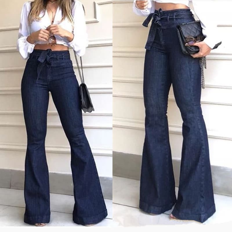 Women's jeans high-waist hip-lifting lace-up flared pants, wide-leg pants and jeans for women