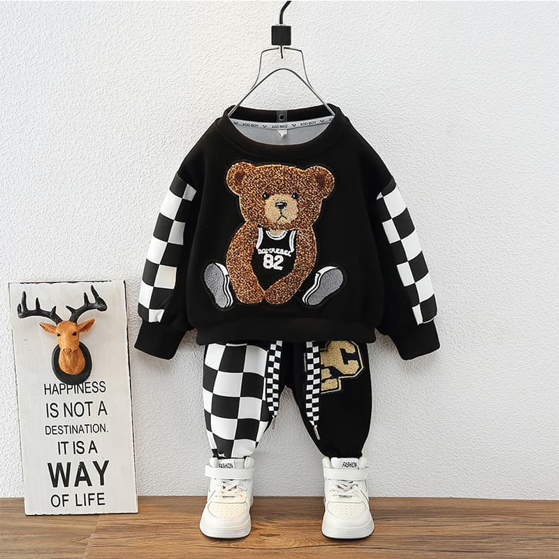 Mother&Kids Boy's Set Little Bear Cartoon Tide Brand Two-piece Children's Casual Fashion