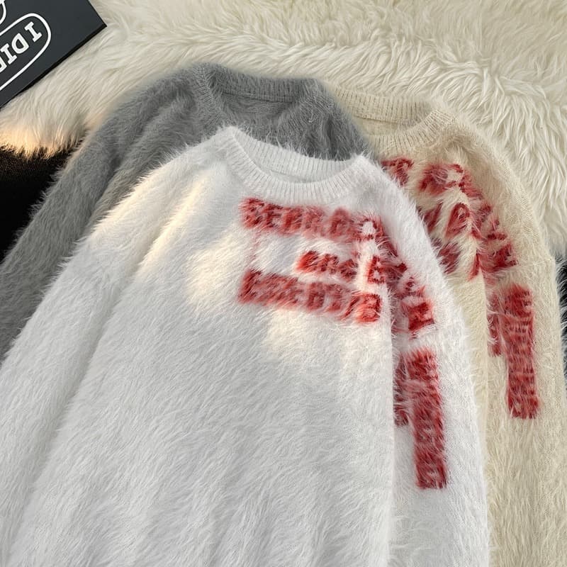 Men's Clothing soft and sticky sweater men's winter new retro creative letter design loose versatile knitted sweater