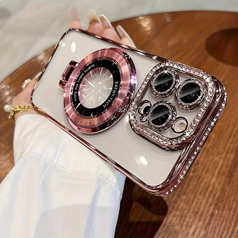 Bling Glitter Ring Bracket Magnetic Plating Phone Case For iPhone 14 13 12 11 Pro Max 15 Plus Kickstand Shockproof Soft