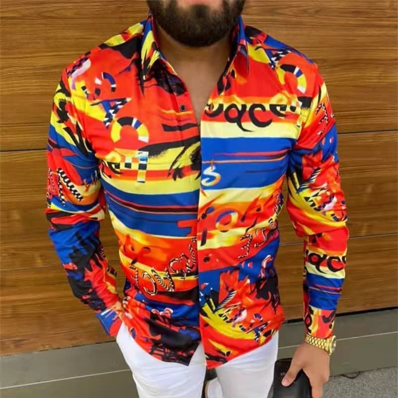 Chemise cintrée imprimée à manches longues pour hommes, nouvelle tendance de la mode 2023