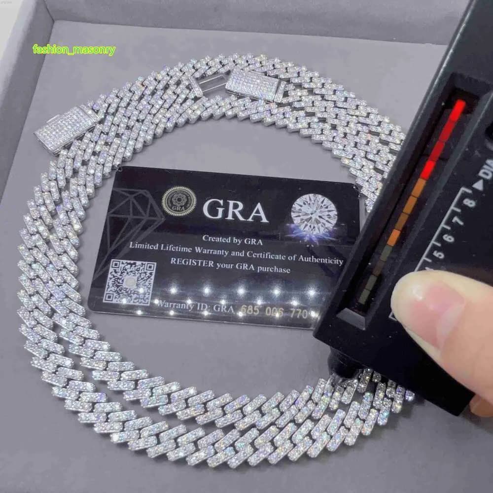 Pass Diamond Tester Iced Out Vvs Moissanite Sterling Sier 10mm Cuban Link Chain