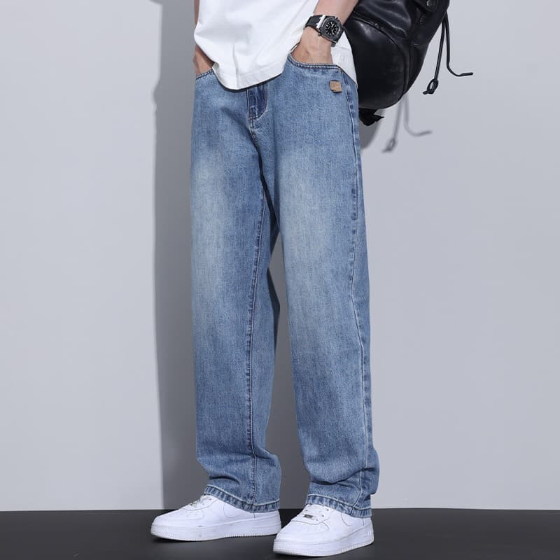 Haohao Straight-Leg Jeans For Men, Blue Loose Wide-Leg Casual Pants, 2024 Spring And Autumn Trendy Versatile Men's Long Pants