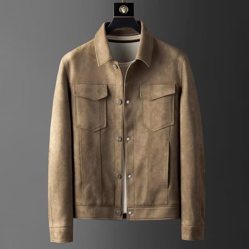 Veste en daim pour homme, coupe slim, imperméable, décontractée, avec capuche, pour le printemps et l'automne (marron/noir/gris)