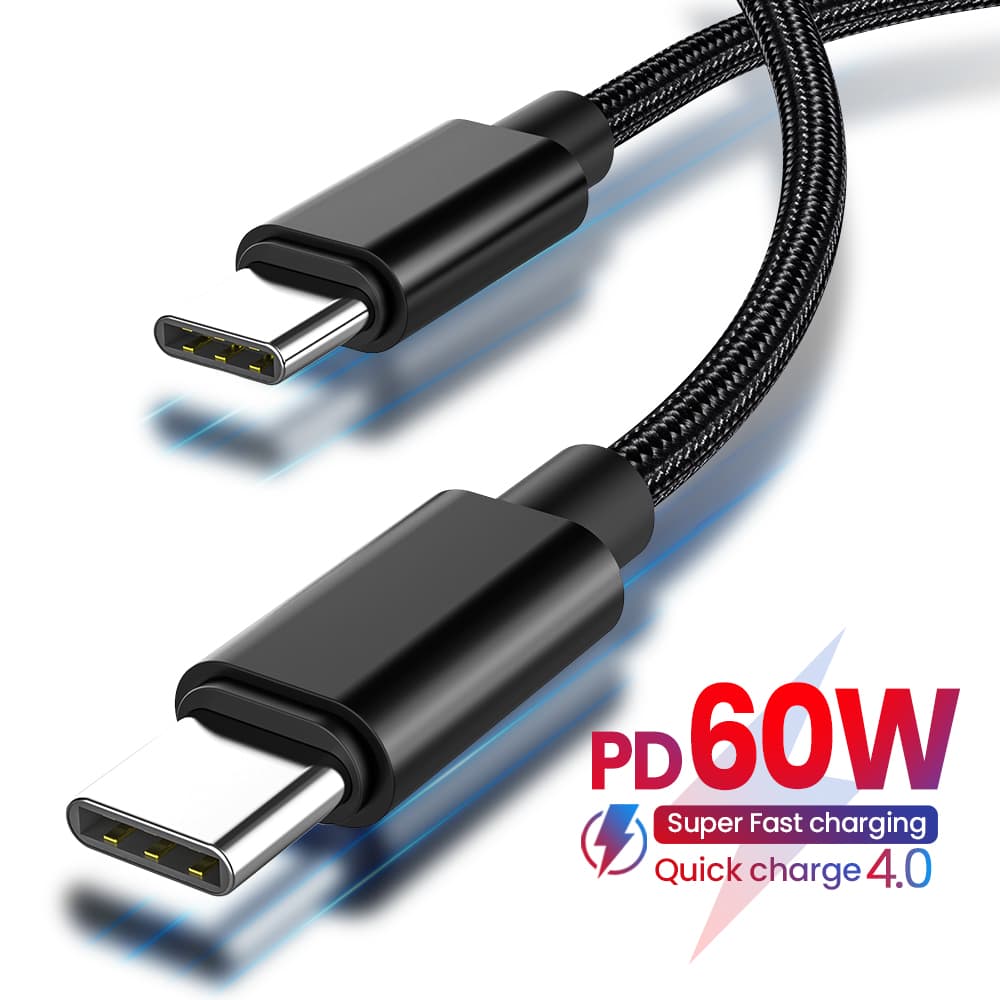 PD 60W USB Type C to USB C Cable for Samsung Huawei Xiaomi QuickCharge Mobile Charger 5A Fast Charging Data Ca