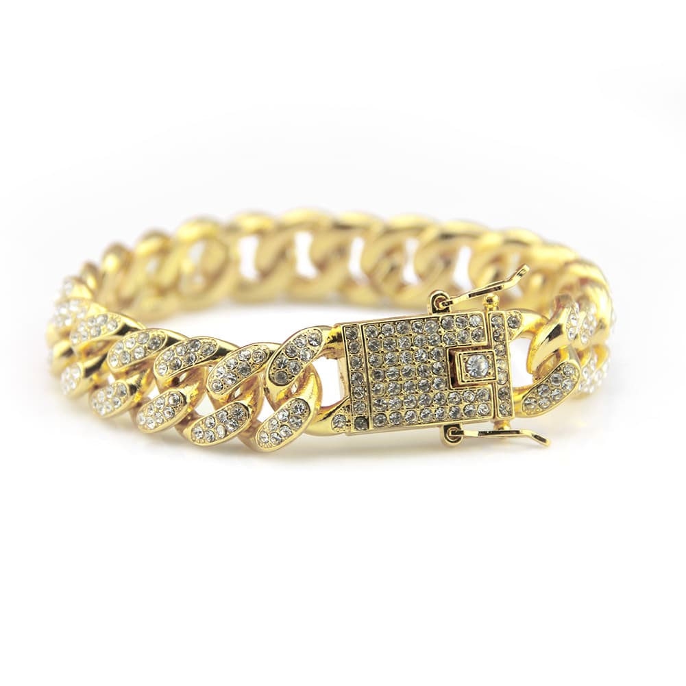 Hip hop bracelet jewelry full of rhinestones Cuban bracelet hiphop men's fashion diamond encrusted hand jewelry 12mm wide