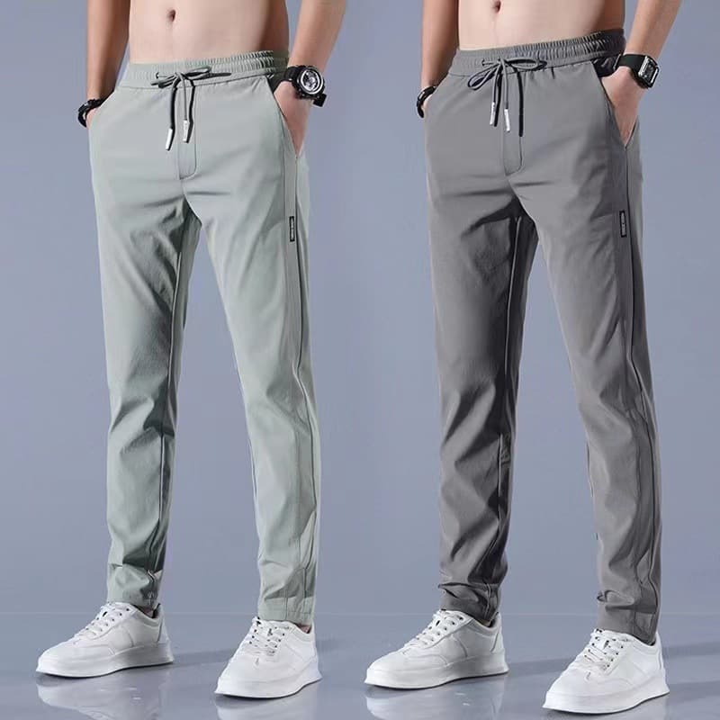 Ice Silk Pants Men's Summer New Black Label Thin Business Casual Pants Stretch Breathable Straight Large Size Sports Pants