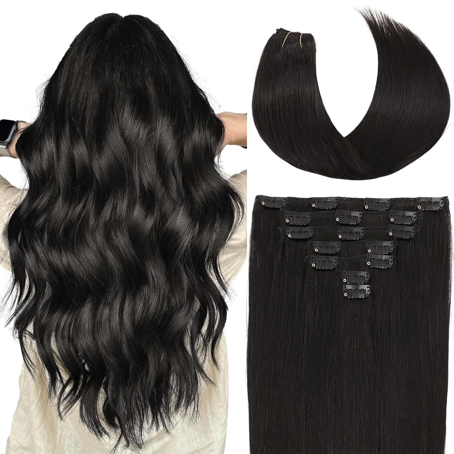 Clip In Hair Extensions Real Human Hair: Natural Soft Straight, Invisible Clip, Instant Volume/Length, Easy To Apply, Heat-Stylable For Women Girls