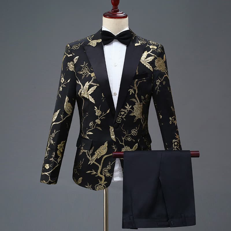 Men's Woodpecker Jacquard Suit Set, emcee and host dress set, chorus performance suit