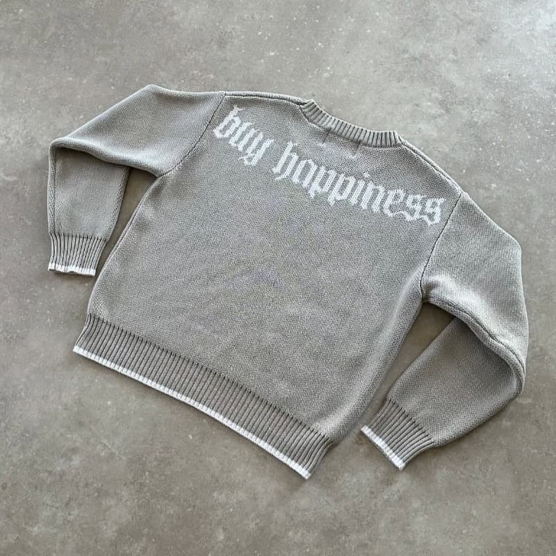 European And American Autumn And Winter Personality Symbols Embroidered Pattern Sweater Men's Harajuku Leisure High Street Crew Neck Knitted Jumper