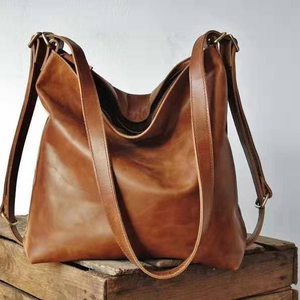 Backpack 2023 New European And American Retro Oil Wax Leather Backpack Large Capacity Soft Leather Soft Foldable Wind Crossbody Bag