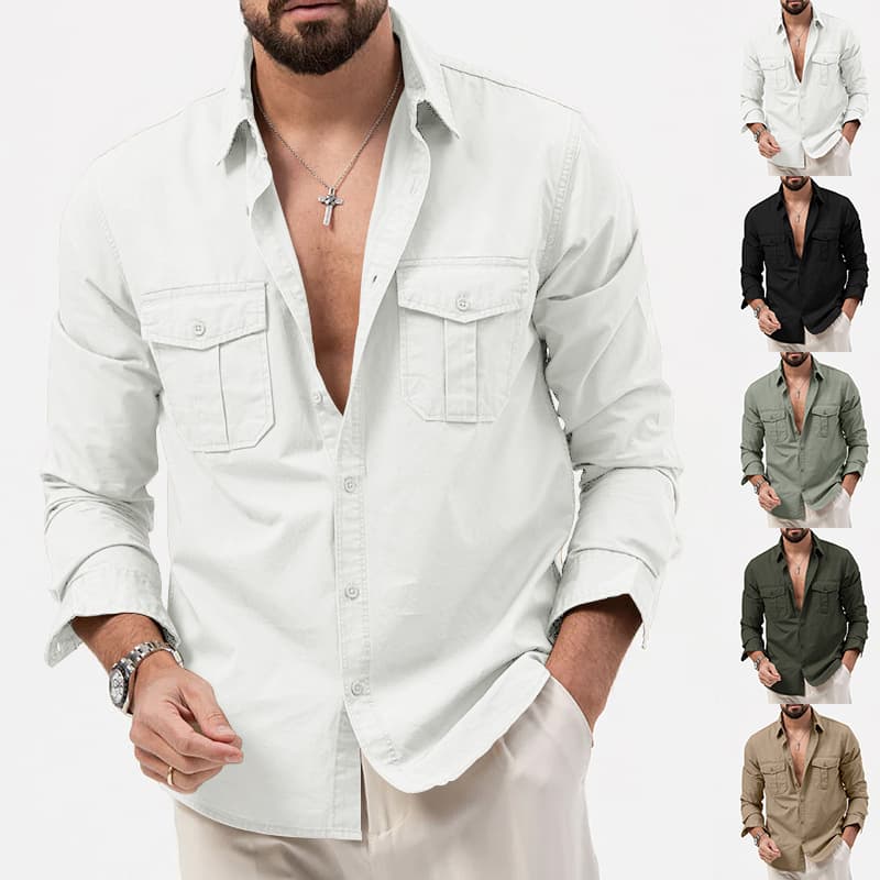 Men's Clothing shirts multi pocket casual long sleeved tops
