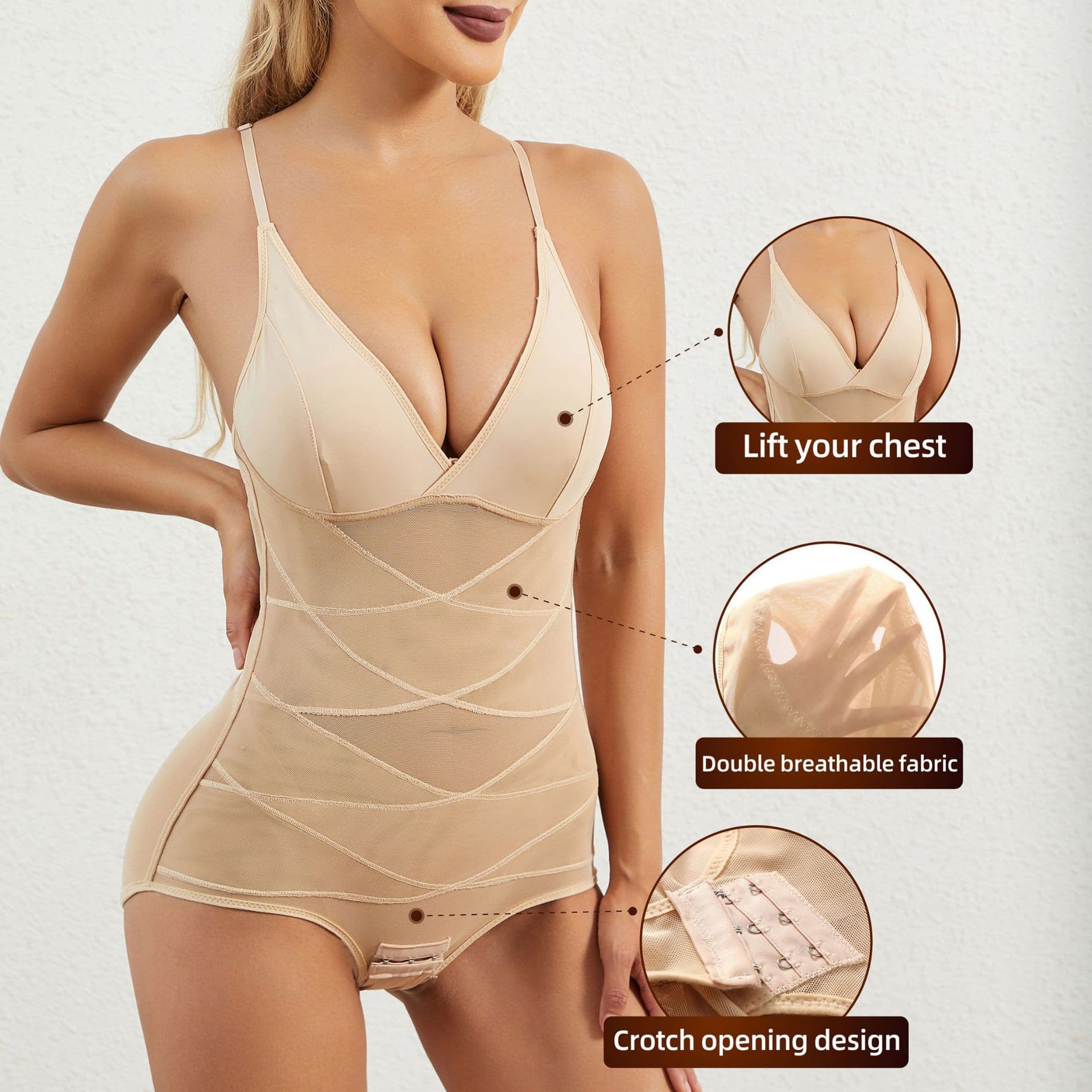 Postpartum Shapewear Bodysuit – Adjustable Tummy Control & Bust Support Full Body Shaper For Women – Slimming Compression Girdle (Black/Nude)