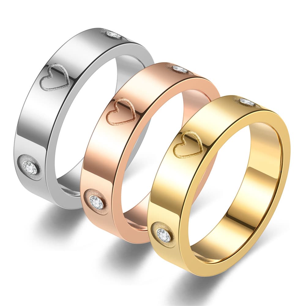 Women's Jewelry Fashion New Niche Personality Love Heart Diamond Couple Ring Pinky Ring