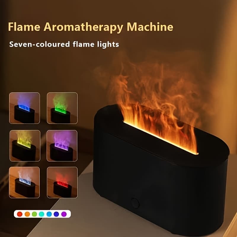 ​​Flame Effect Aroma Diffuser With Color Changing LED, USB-Powered For Home/Office, Auto Shut-Off & Essential Oil Compatible​​