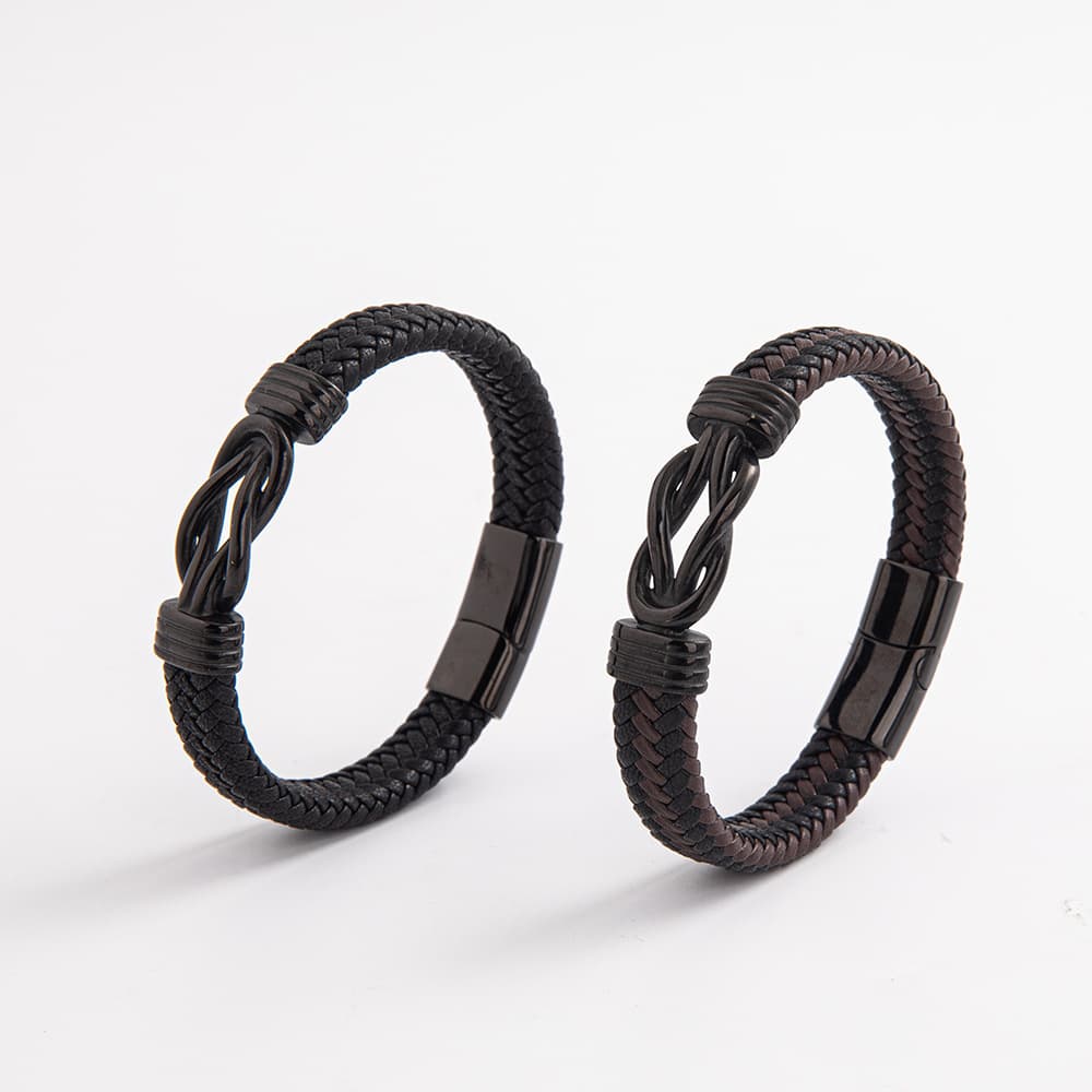 Cross-border Large-letter Hand-woven Men's Leather Bracelet, Stainless Steel L22356