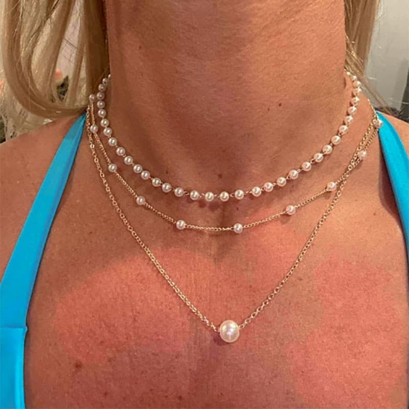 new fashion grateful design pearl love three layer necklace light luxury temperament women's necklace