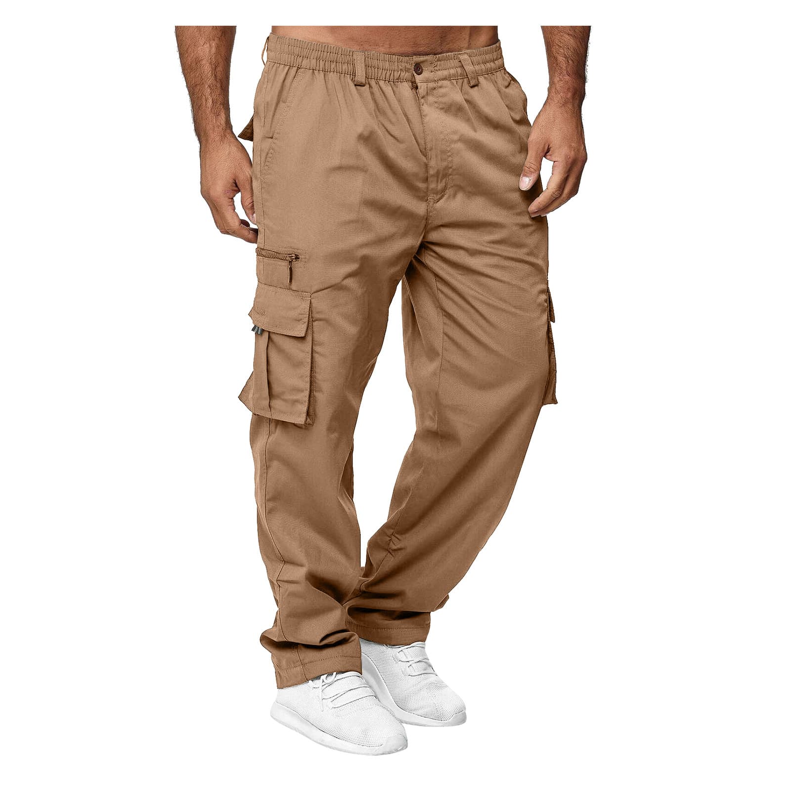 Men's Casual Multi-Pocket Loose Straight Cargo Pants Outdoor Trousers
