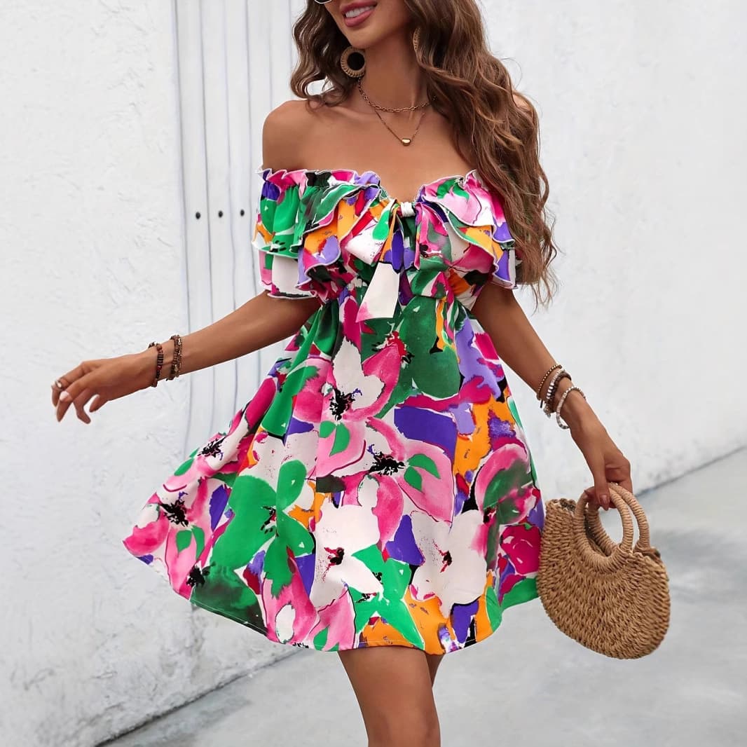 Women's Clothing Summer New Fashion Elegant Ladies Holiday Print Dress