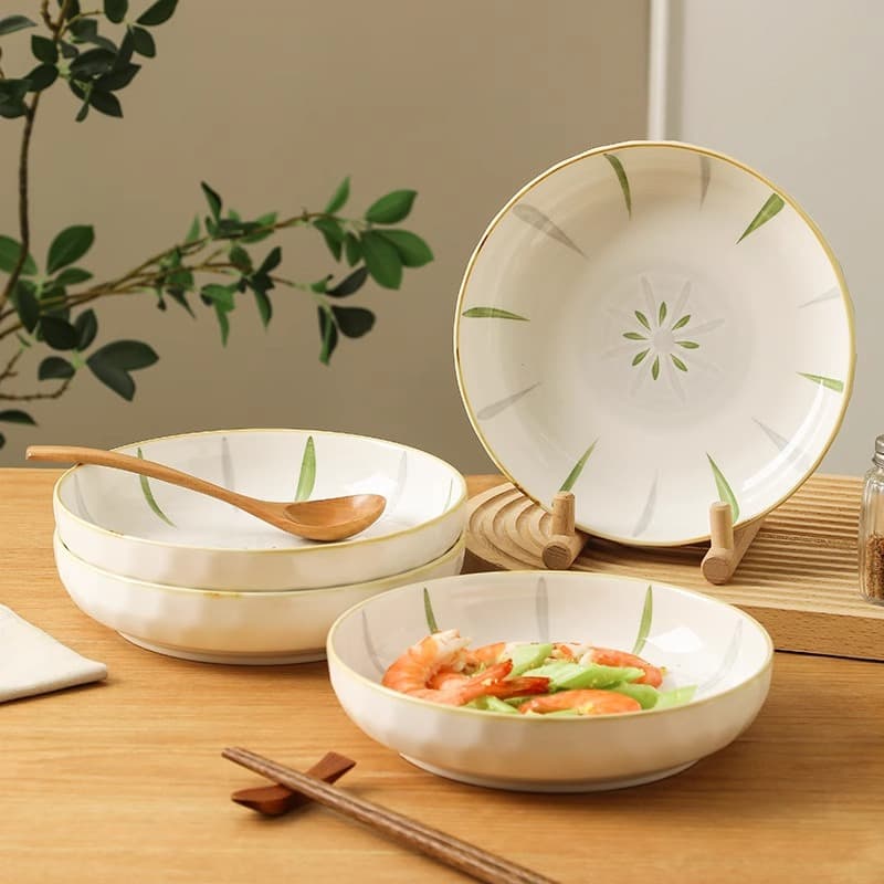 Under-Glaze Ceramic Dinner Plates - Stylish Deep Dish Set For Home Creative Aesthetic Tableware Multi-Purpose Serving Platters (Set Of 4)
