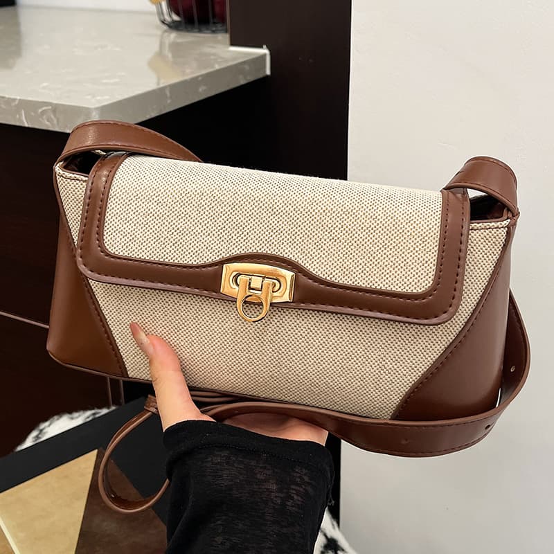 Retro Texture Armpit Bag, Contrasting Color Shoulder Bag, Stylish And Versatile Crossbody Bag, Trendy