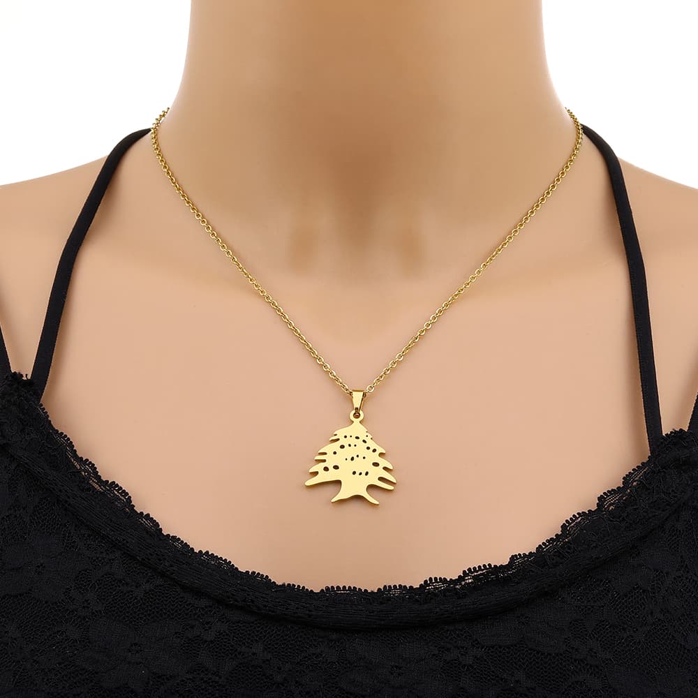 Ready Stock New Fashion Lebanon Map Pendants Necklaces For Women Men Gold Color/Sier Color Stainless Steel Party Birthday Jewelry