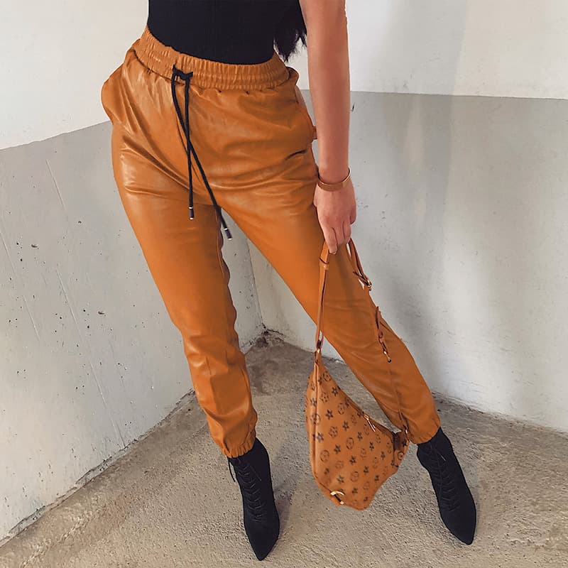 Women's bottoms sexy tight-fitting high-elastic PU small-foot leather pants for women
