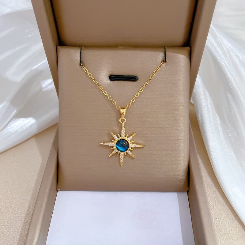 Ready Stock 316L Stainless Steel Sun Pendant Necklace For Women Exquisite and Fashionable Planet Clavicle Chain Girls Party Jewelry