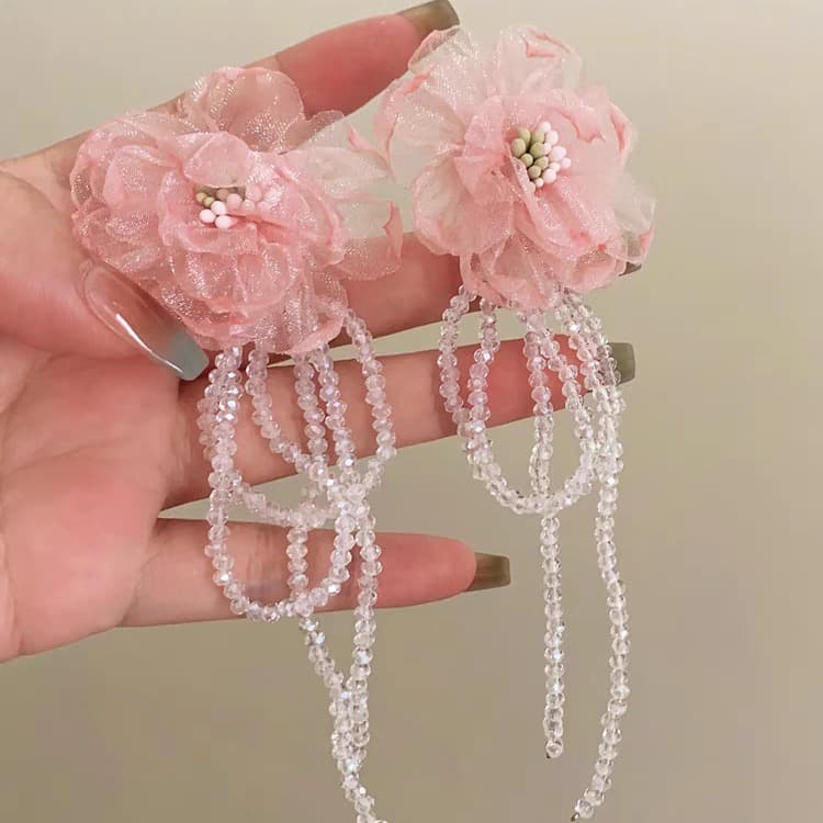 Unisex Retro Flower Crystal Tassel Earrings High Grade Fairy Temperament Niche Design, Holiday Style Exaggerated Earrings