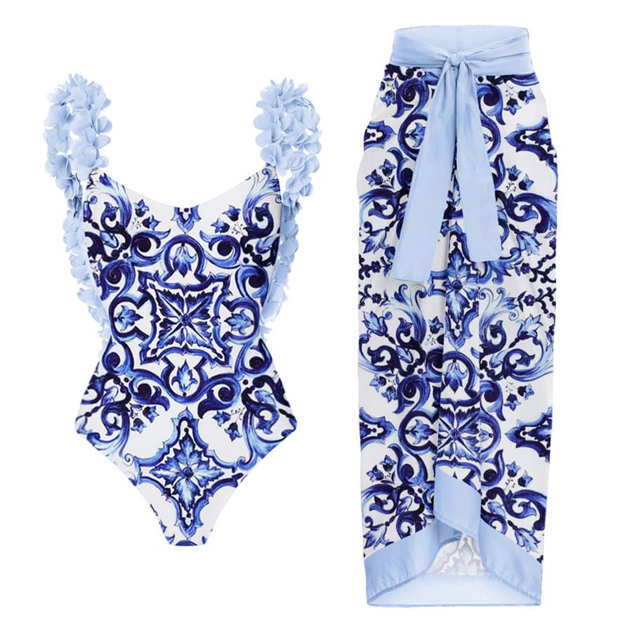 Women's Clothing One-piece Swimsuit Backless Applique Printed Swimsuit For Women