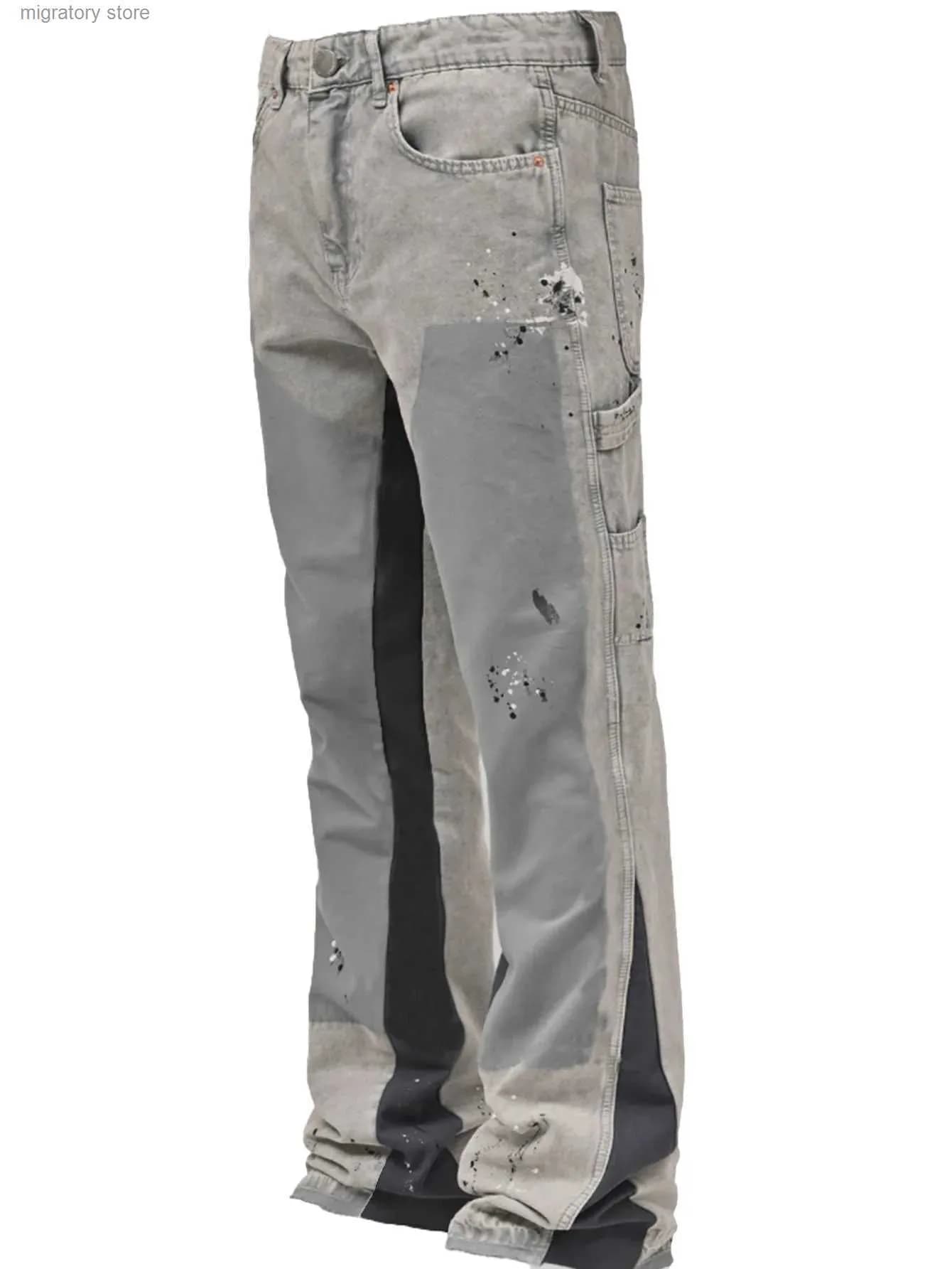 Jean ample en denim stretch à empiècements, style Y2K, pour homme, L250624