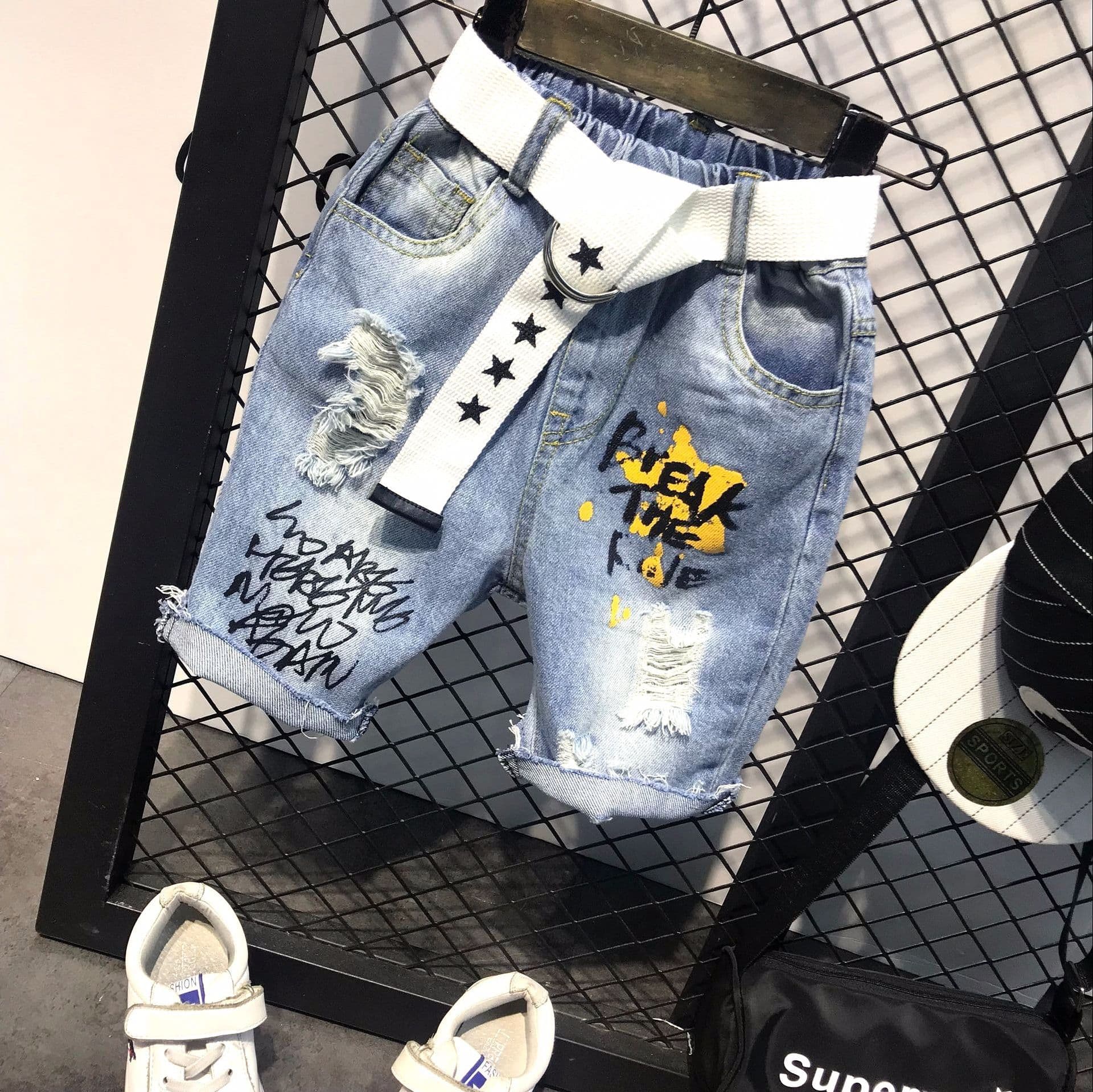 Mother&Kids Boys' Denim Shorts Summer Boys' Ripped Denim Shorts