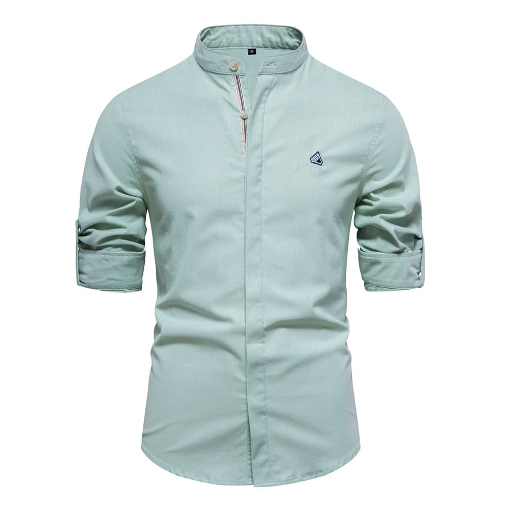 Men's Clothing Cotton Linen Casual Men's Fashion Business Solid Color Long Sleeve Shirt