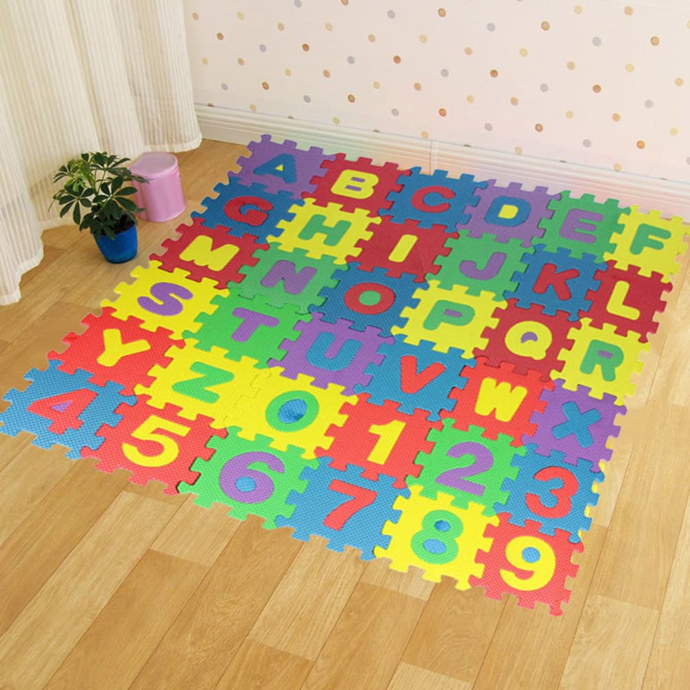 Jinleiou 36Pcs Children Letter Numbers Puzzle Crawling Foam Floor Mat Rug Education Toy