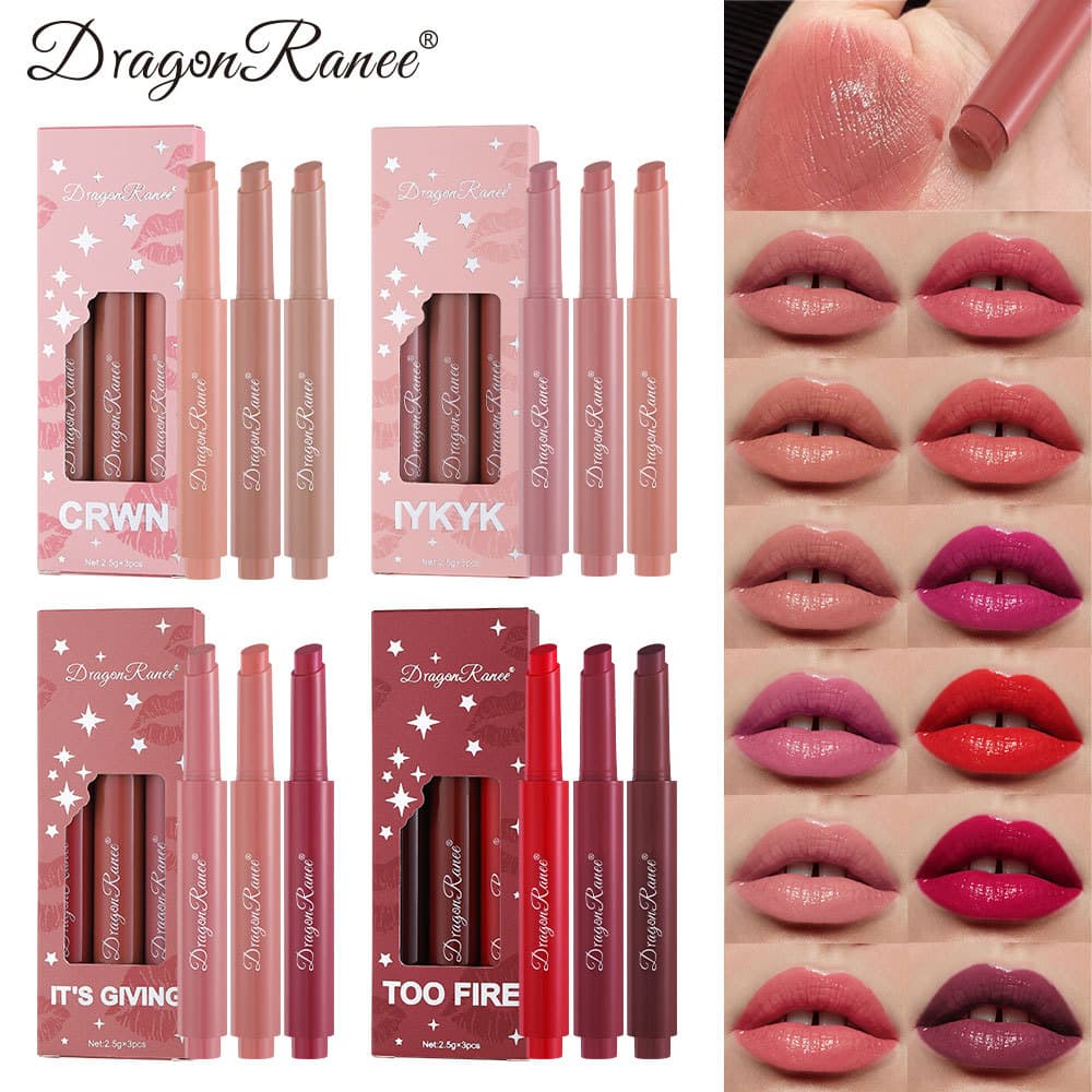 3-Piece Jelly Lip Push-Up Lipstick Set - Mirror-Shine Lip Gloss With Moisturizing Formula, Sexy Lip Colors