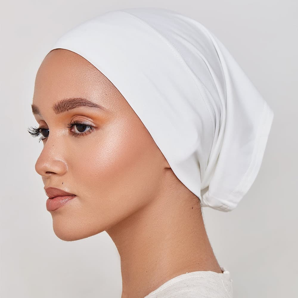 Women's Hijab modal cotton bottoming hat with two ends through solid color comfortable breathable ladies headscarf