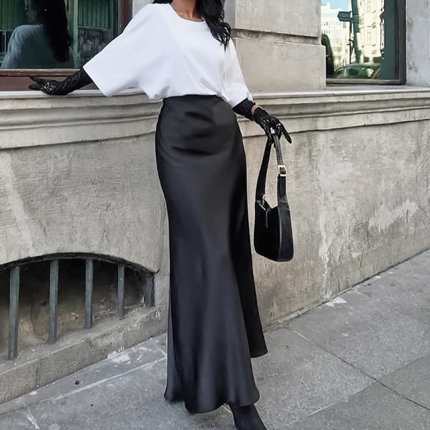 Women's Clothing acetate satin skirt female autumn new style drape slim A line long skirt high end women's clothing