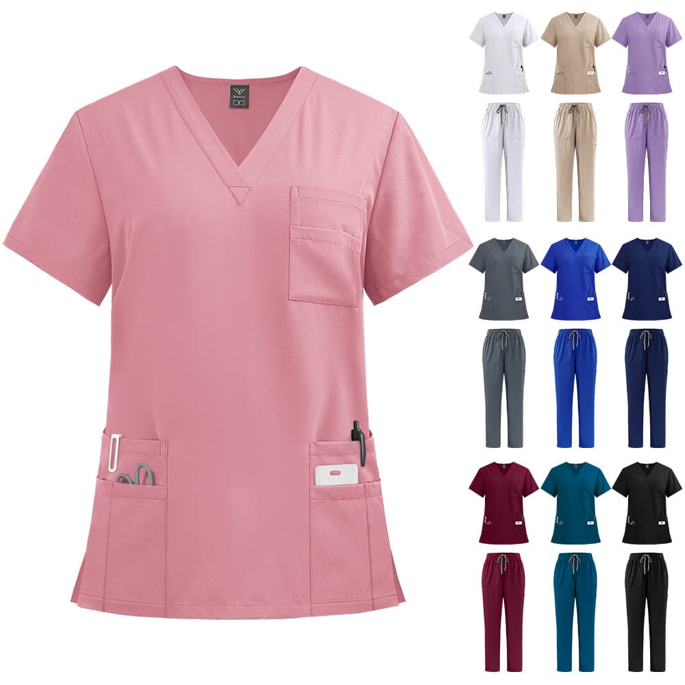 Women's new V-neck split medical overalls, pocket straight pants, men's and women's toiletries