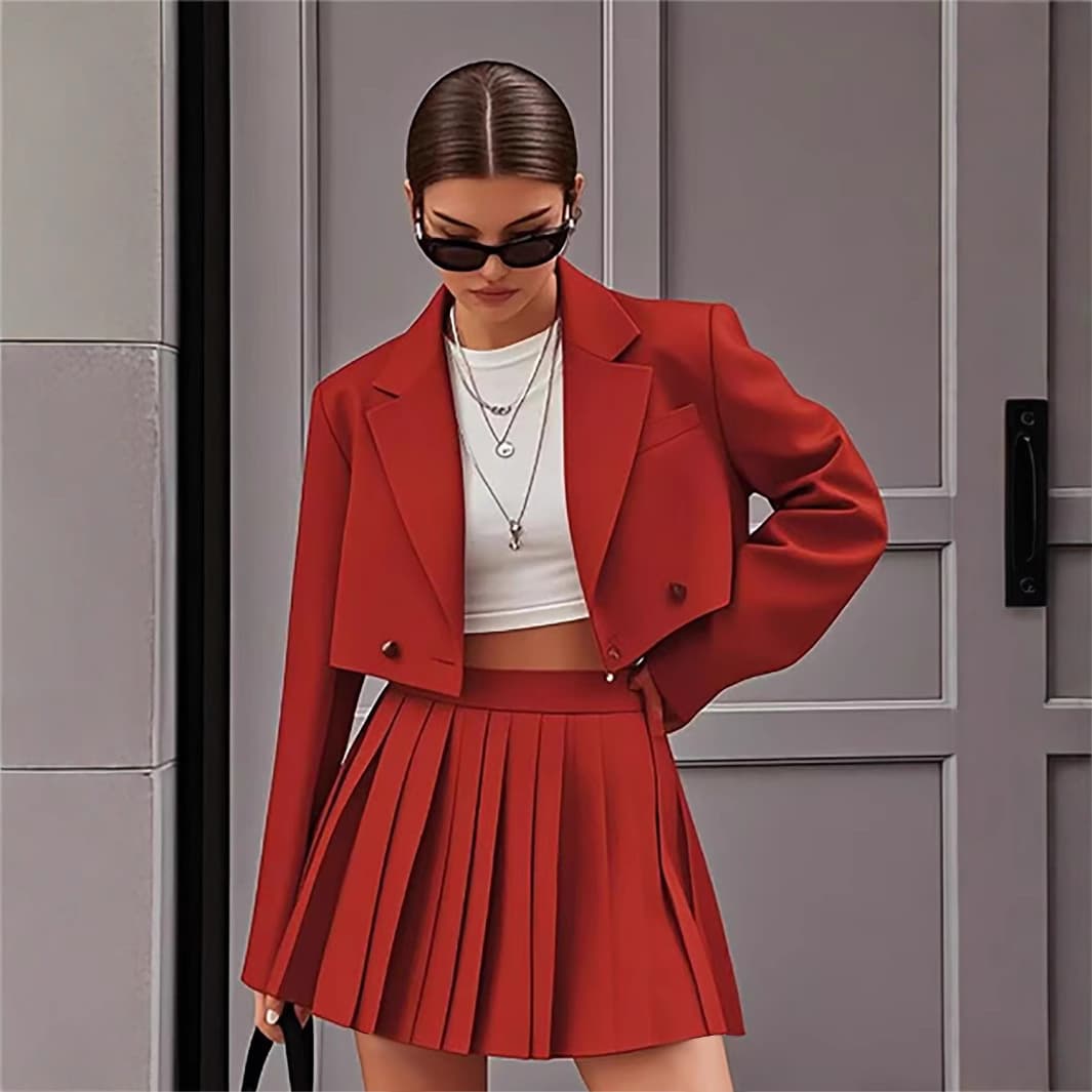 New Short Suit Shorts Suit Double Breasted Short Suit + Pleated Short Skirt Pants