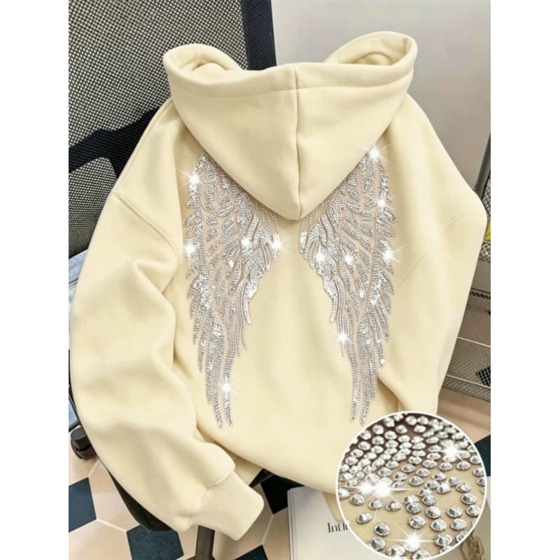 Sweat à capuche à manches longues avec ailes en strass pour hommes et femmes