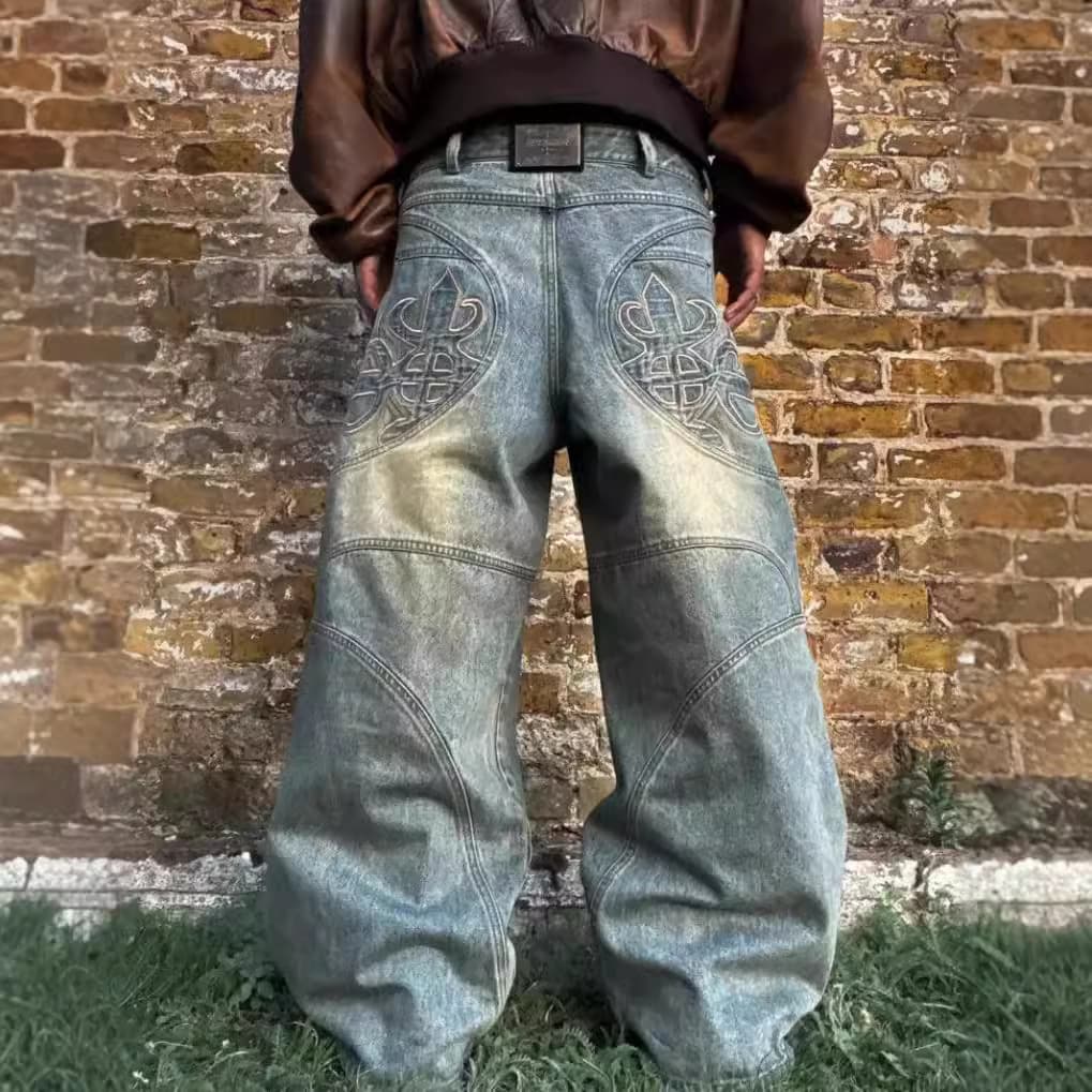 Men's Clothing Washed Black Jeans Men Y2k Retro High Street Hip Hop Loose Straight Pants Casual Wide Leg Pants