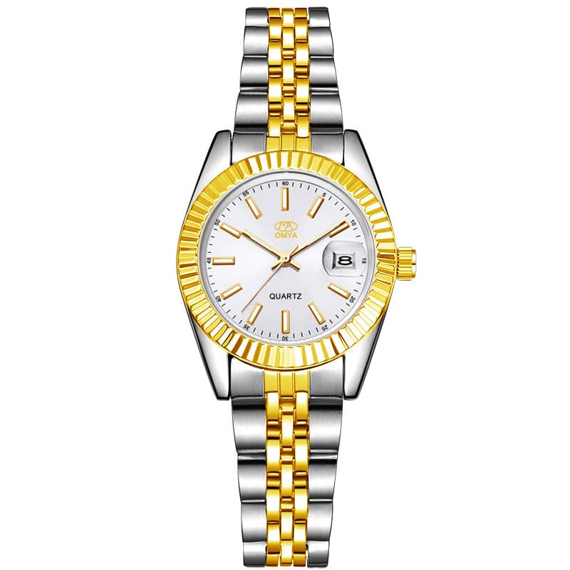 Waterproof Rhinestone Scale Women's Watch Calendar Quartz Ladies Gold Watch
