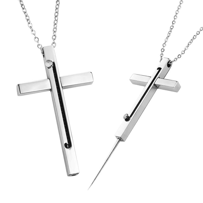 Discreet Self-Defense Cross Necklace With Retractable Toothpick & SIM Ejector – Multi-Functional Jewelry For Women’s Safety & Daily Use (Silver)