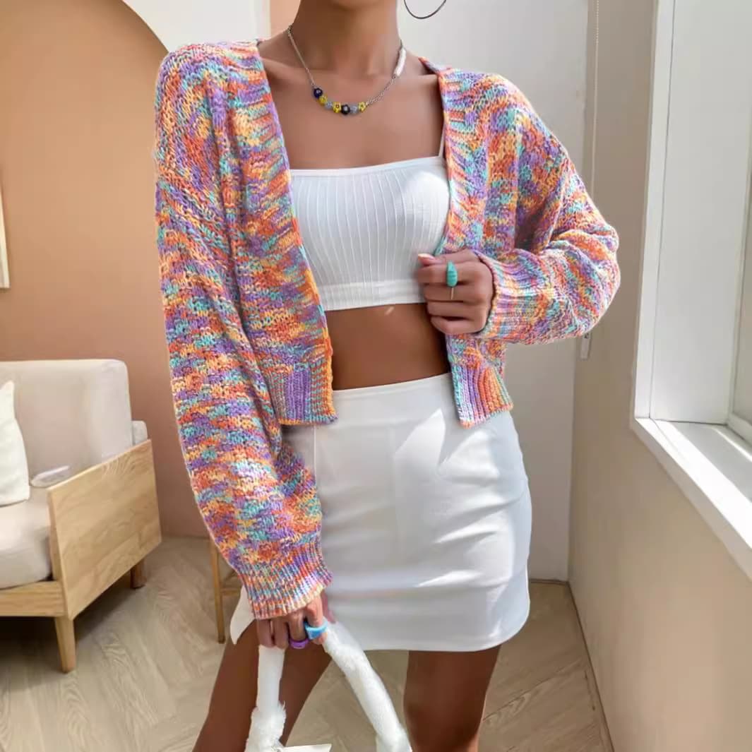 ​​Rainbow Striped Oversized Knit Cardigan Women's Boho Chic Open Front Long Sleeve Sweater For Fall & Winter​​